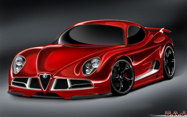 Red sports car drawing style free wallpaper for desktop - medium preview image