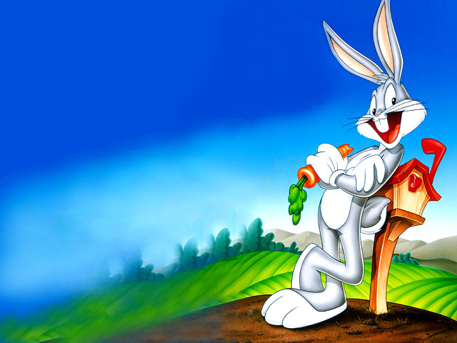 Cartoon rabbit sitting chair green free wallpaper for desktop - medium preview image