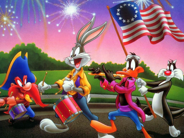 Cartoon drummers fireworks flag rabbit free wallpaper for desktop - medium preview image