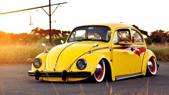 Yellow vw bug road power free wallpaper for desktop - medium preview image