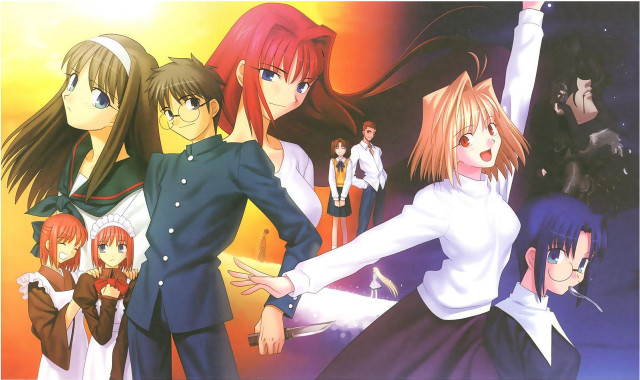 Anime girls yellow background red free wallpaper for desktop - medium preview image