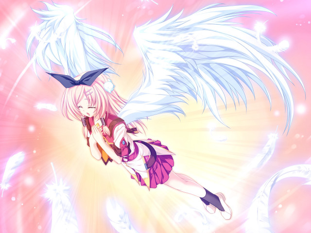 Girl white hair wings flying free wallpaper for desktop - medium preview image
