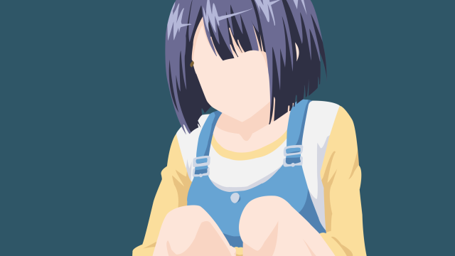 Blue hair overalls sitting crossed free wallpaper for desktop - medium preview image
