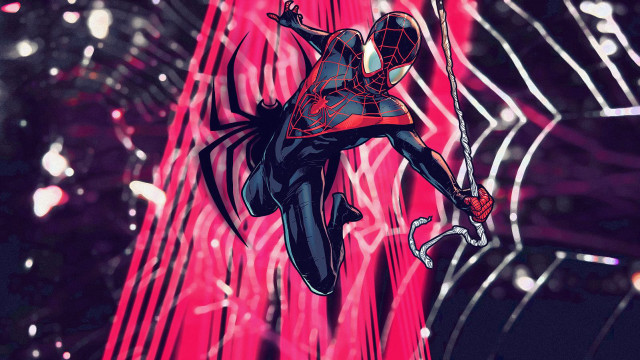 Spiderman hanging upside down neon free wallpaper for desktop - medium preview image