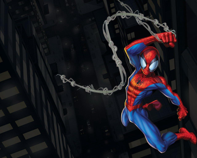 Spider man hanging chain city free wallpaper for desktop - medium preview image