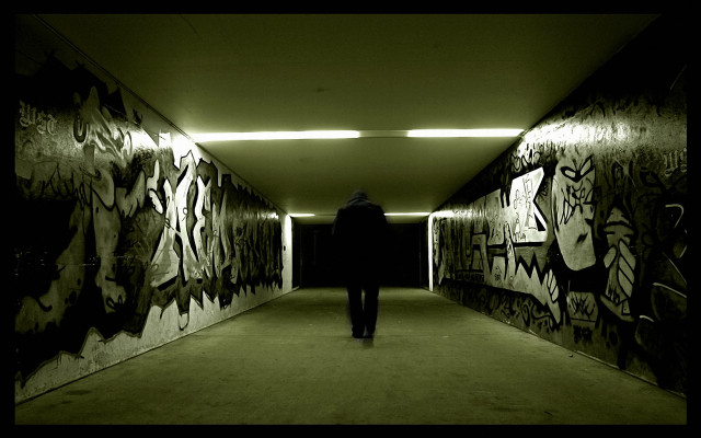Graffiti hallway man long hair free wallpaper for desktop - medium preview image