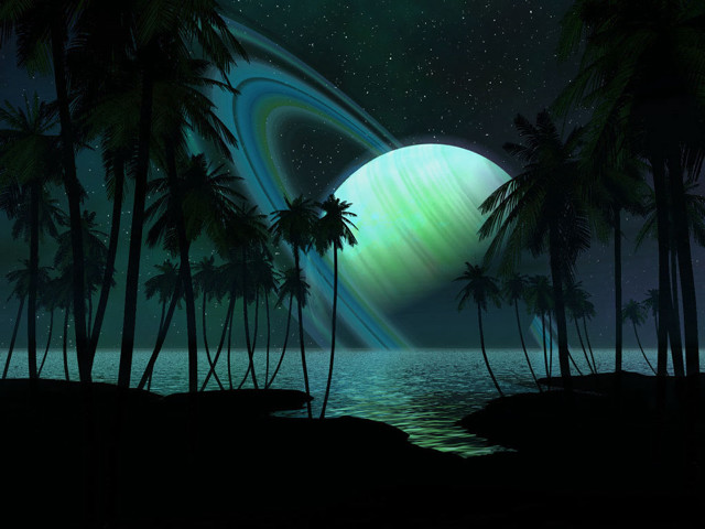Planet palm trees star sky free wallpaper for desktop - medium preview image