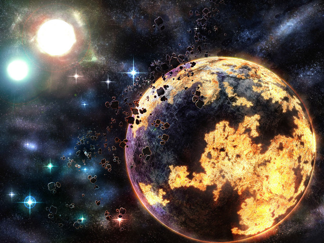 Yellow black planet bright star free wallpaper for desktop - medium preview image
