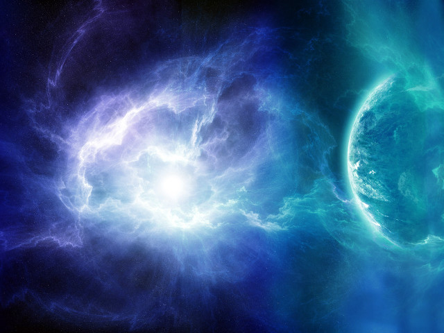 Blue green space stars swirl free wallpaper for desktop - medium preview image