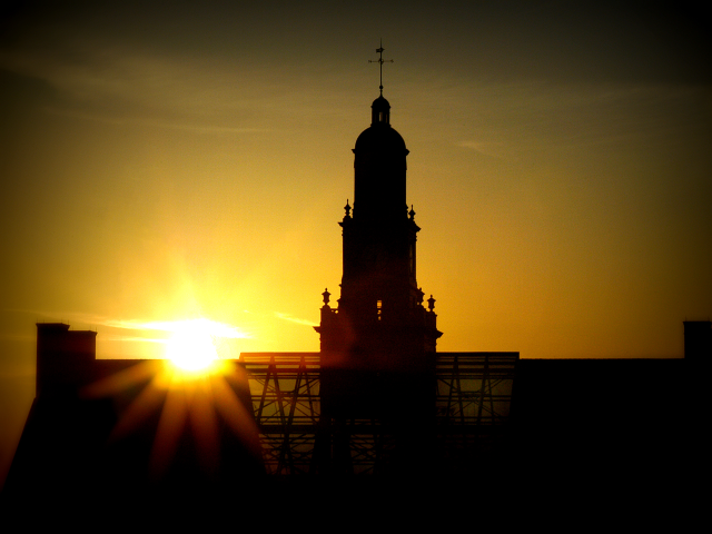 Clock tower sunset steeple building free wallpaper for desktop - medium preview image