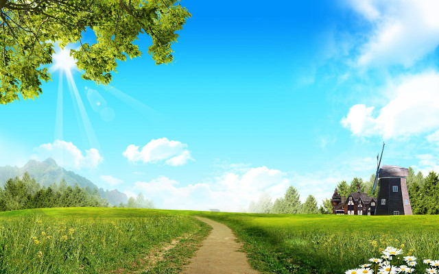 Dirt road lush green field #7 free wallpaper for desktop - medium preview image