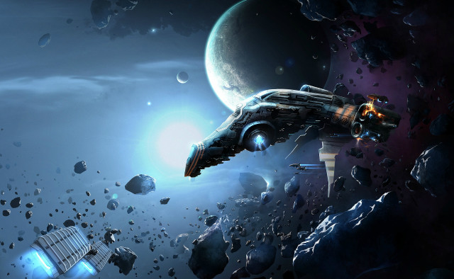 Space station flying rocky space free wallpaper for desktop - medium preview image