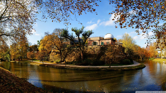 River park building trees foreground free wallpaper for desktop - medium preview image