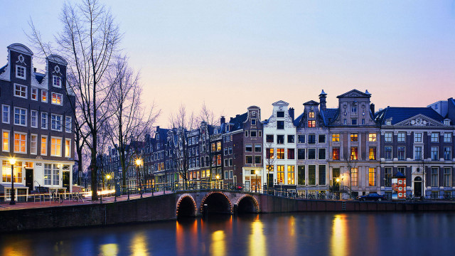 Bridge river buildings dusk amsterdam free wallpaper for desktop - medium preview image