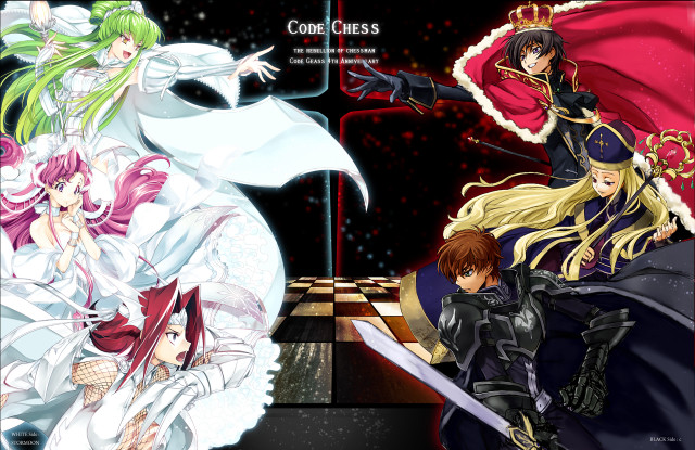 Anime characters chess board white free wallpaper for desktop - medium preview image