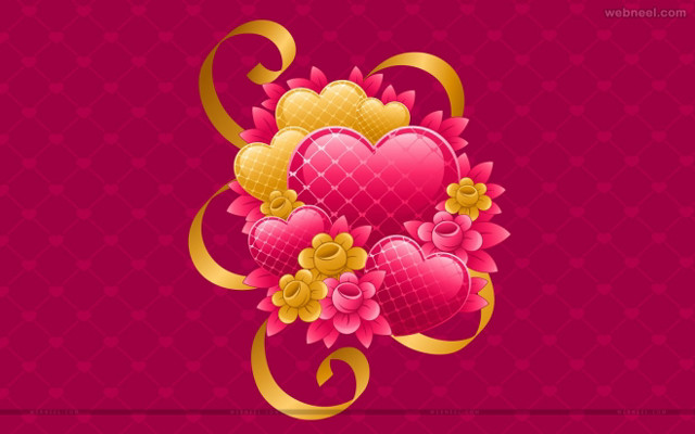 Pink background hearts flowers pattern free wallpaper for desktop - medium preview image