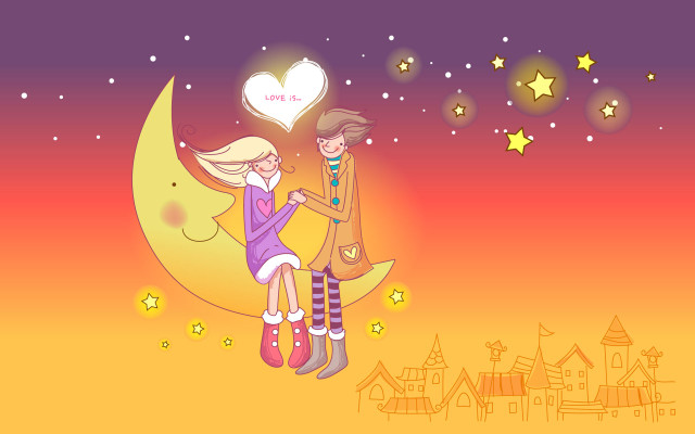 Couple crescent moon heart balloon free wallpaper for desktop - medium preview image
