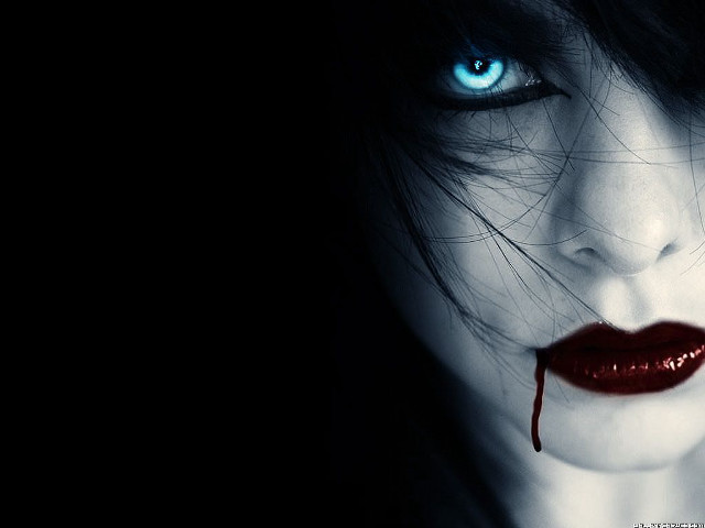 Blood dripping lip blue eyes free wallpaper for desktop - medium preview image