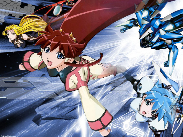 Anime characters futuristic setting blue free wallpaper for desktop - medium preview image