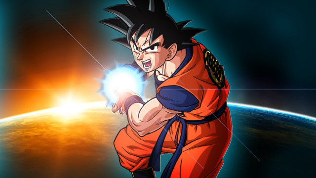 Goku glowing ball flying planet free wallpaper for desktop - medium preview image