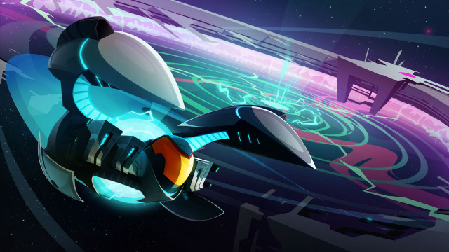 Futuristic space ship stars blue free wallpaper for desktop - medium preview image