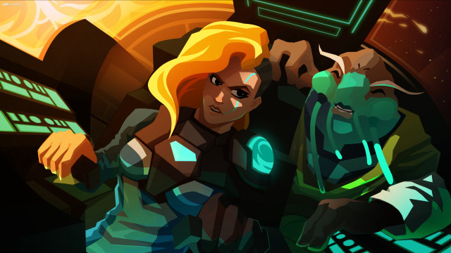 Woman man futuristic suits looking free wallpaper for desktop - medium preview image