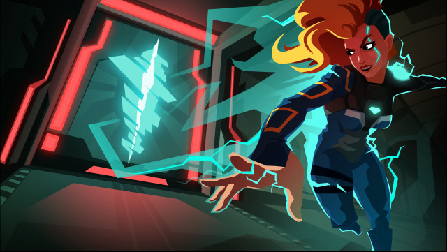 Futuristic woman running tunnel neon free wallpaper for desktop - medium preview image