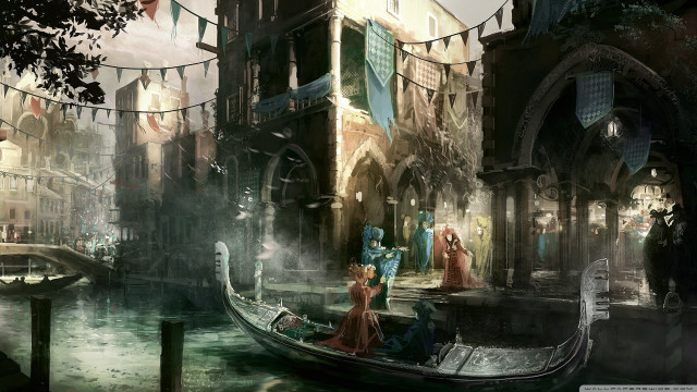 Boat floating river tall building free wallpaper for desktop - medium preview image