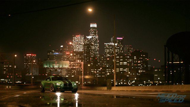 Green car city night full free wallpaper for desktop - medium preview image