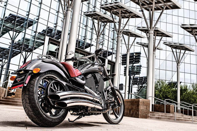 Motorcycle building windows staircase city free wallpaper for desktop - medium preview image