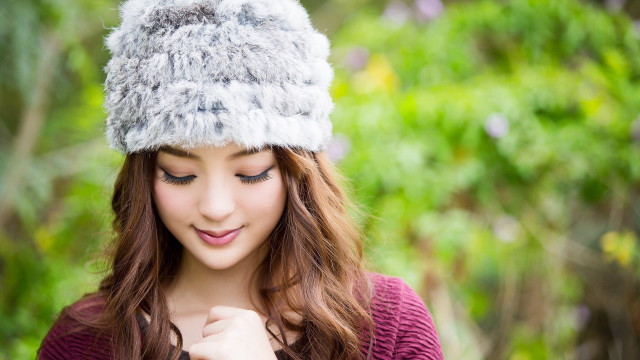 Woman hat fur pom looking #2 free wallpaper for desktop - medium preview image