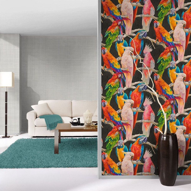 Living room colorful birds couch free wallpaper for tablet - medium preview image