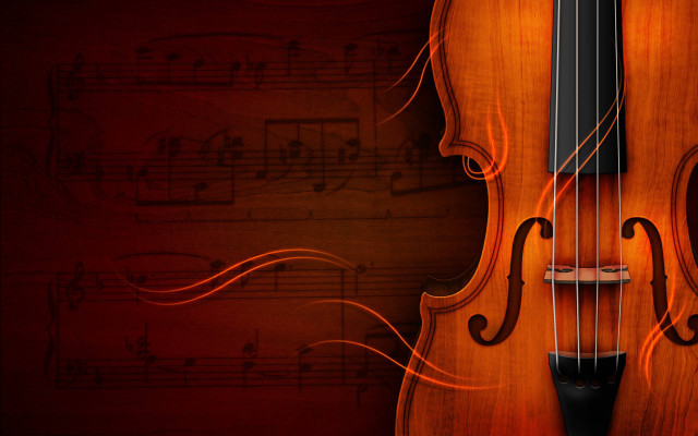 Violin musical notes red background #3 free wallpaper for desktop - medium preview image