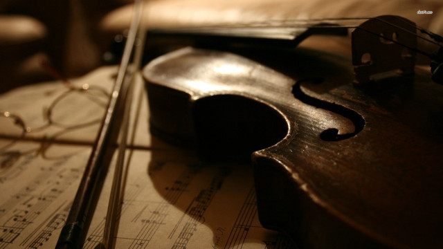 Violin music sheets table glasses free wallpaper for desktop - medium preview image