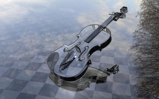 Violin checkered surface reflection trees free wallpaper for desktop - medium preview image