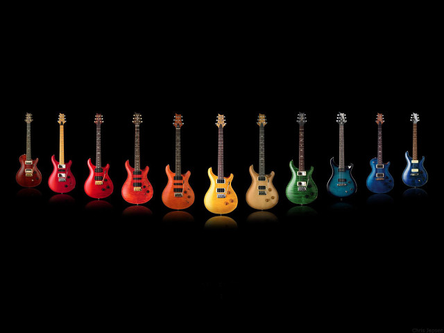 Guitars row multicolored electric bass free wallpaper for desktop - medium preview image