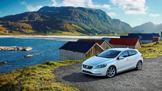 White car gravel road water free wallpaper for desktop - medium preview image