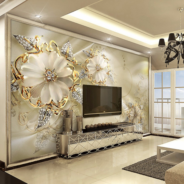Living room flower mural chandelier free wallpaper for tablet - medium preview image
