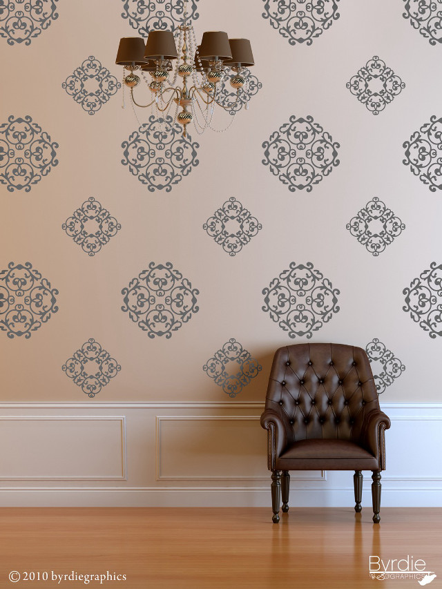 Chair chandelier wallpapered room interior free wallpaper for mobile - medium preview image