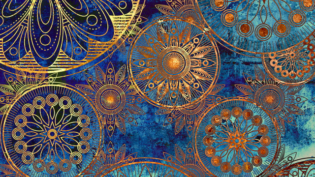 Blue gold circles flowers background #3 free wallpaper for desktop - medium preview image