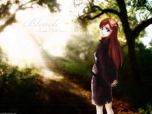 Girl red hair forest path free wallpaper for desktop - medium preview image