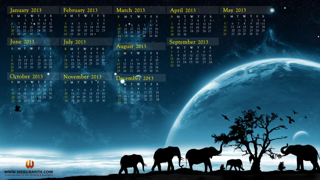 Calendar elephants blue planet tree free wallpaper for desktop - medium preview image