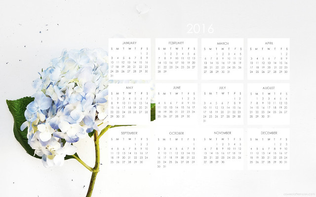 Blue flower calendar green leaf free wallpaper for desktop - medium preview image