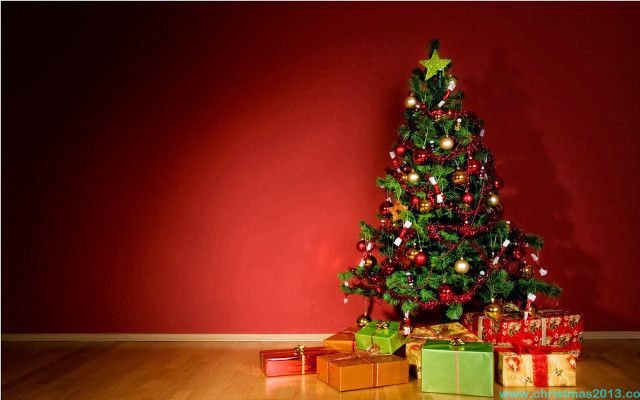 Christmas tree presents wooden floor free wallpaper for desktop - medium preview image