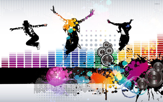 Dancing people colorful background speakers free wallpaper for desktop - medium preview image