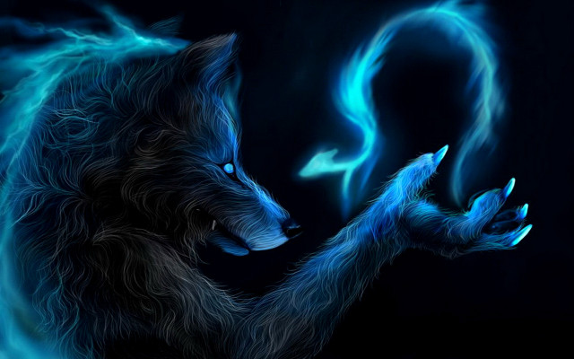 Wolf blue eyes glowing tail free wallpaper for desktop - medium preview image