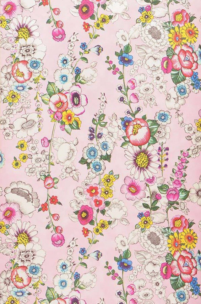 Pink floral print fabric white free wallpaper for mobile - medium preview image
