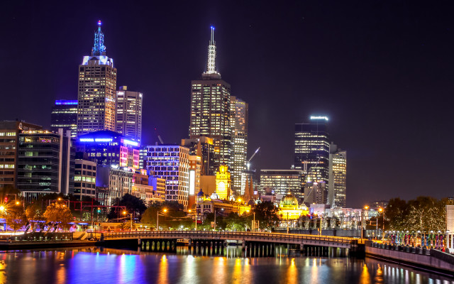 City skyline night bridge river #25 free wallpaper for desktop - medium preview image