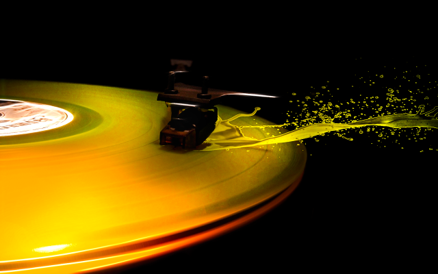 Yellow record player funk art free wallpaper for desktop - medium preview image
