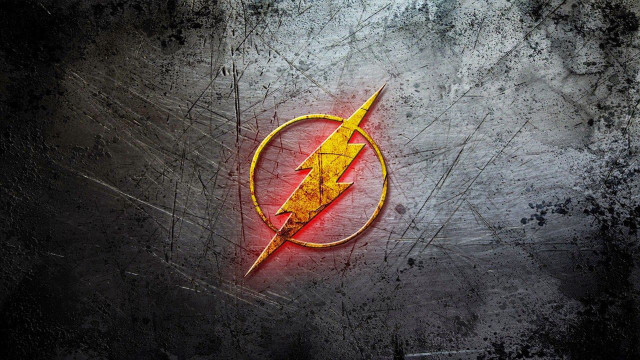 Flash logo metal surface red free wallpaper for desktop - medium preview image
